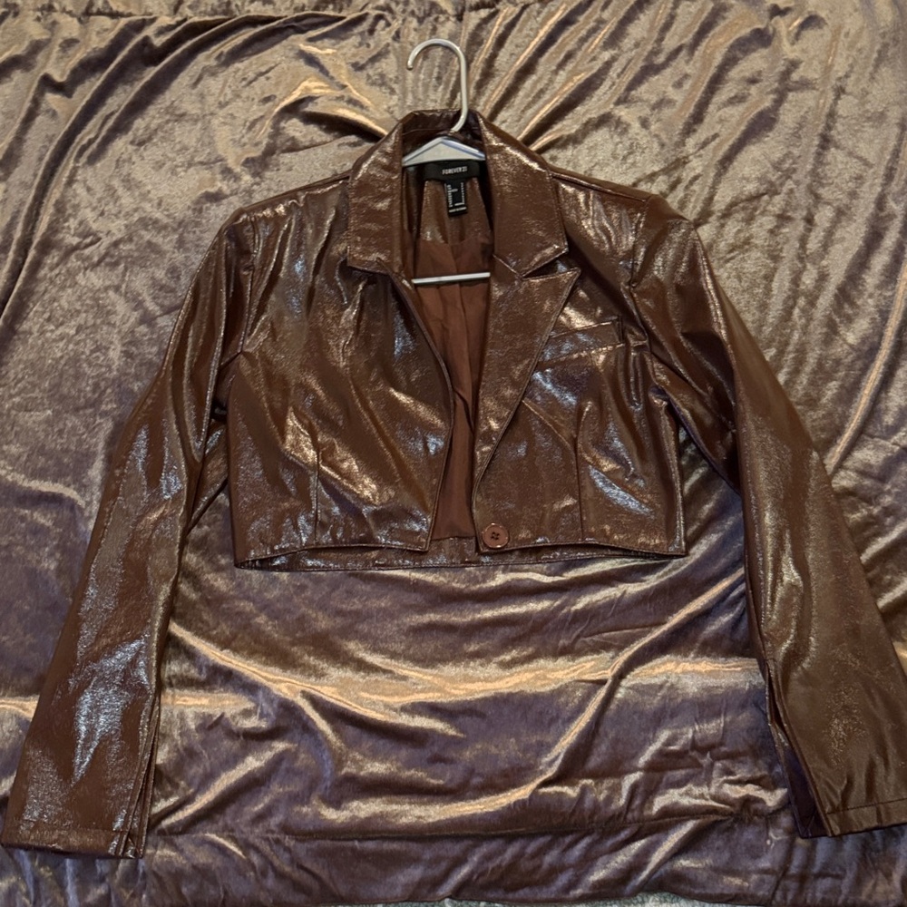 Forever 21 faux leather Brown Cropped Jacket